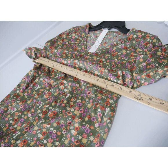 Floral Midi Dress | Green | V-Neck | Size S | Boho Summer Style | Lightweight - Picture 2 of 8